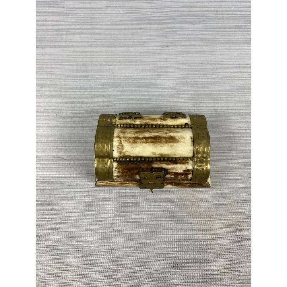 Camel Bone Trinket Box Jewelry Box With Brass Vintage Handmade Piece Lined 3